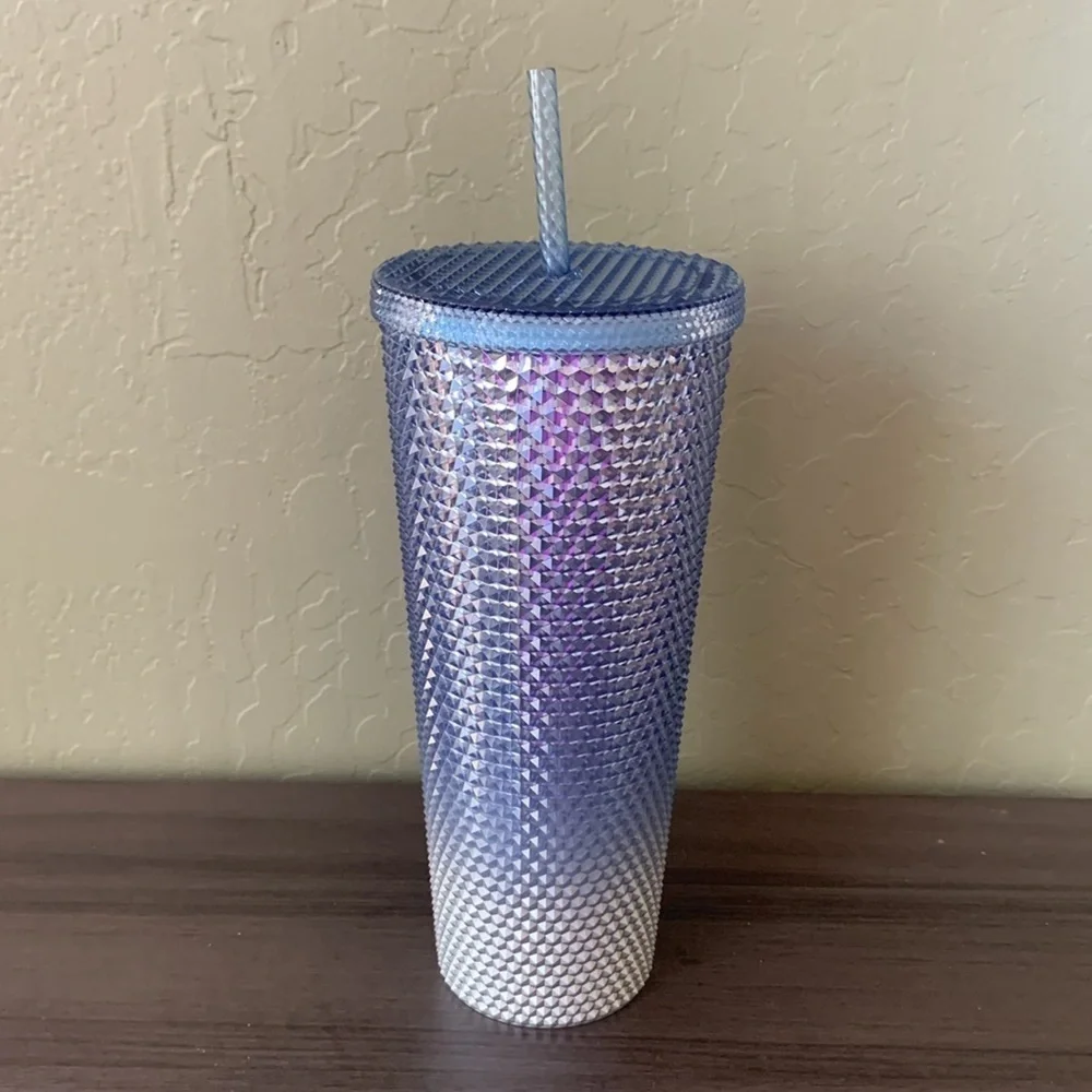 Starbucks Blue‎ Silver Icicle Ombre Bling Studded Venti 24 Oz Tumbler 2023 NWT